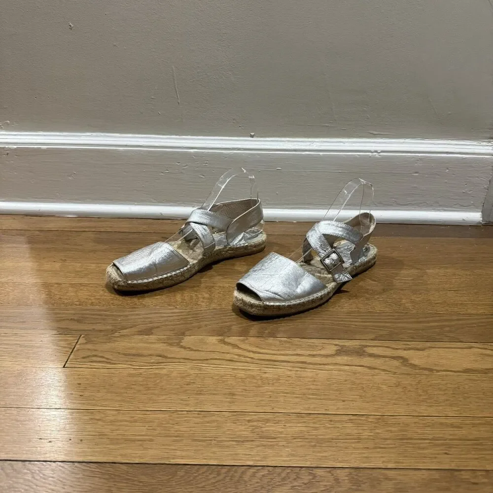 House Of Harlow 1960 Silver Cross Strap Flats Espadrilles Sz 9